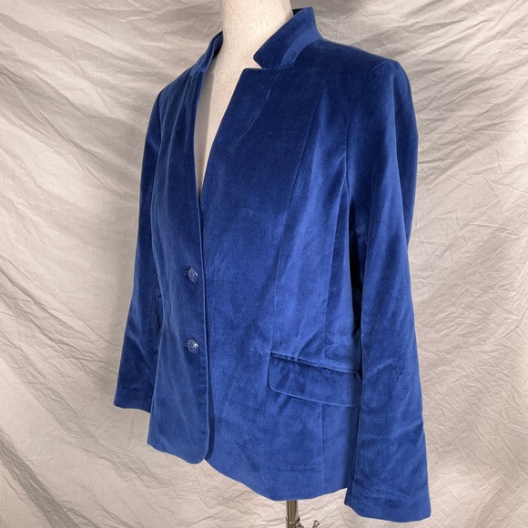 Talbots Blazer Women 14P Cobalt Blue Velvet Aberdeen Holiday Preppy Jacket NWT - Picture 3 of 11